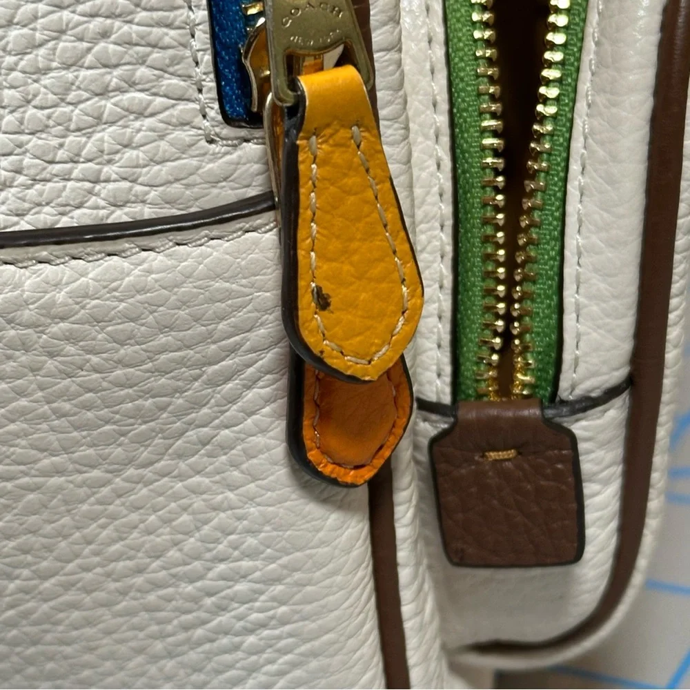 COACH Mini Court Pebbled Leather Backpack White With Rainbow Coach PRIDE Logo - Picture 12 of 16